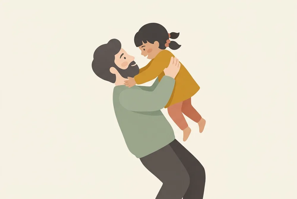 A father lifting his small daughter into a hug